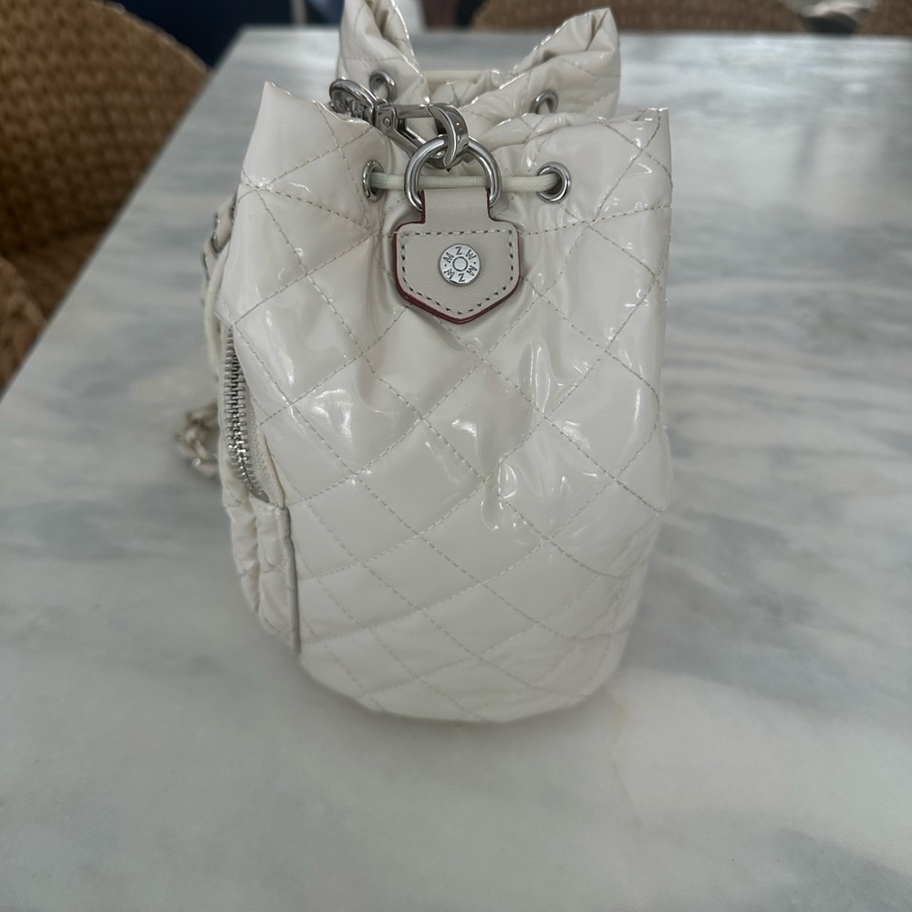 MZ Wallace Lacquer Crosby Bucket Bag Drawstring lacquer Pearl White Metallic - Picture 11 of 13